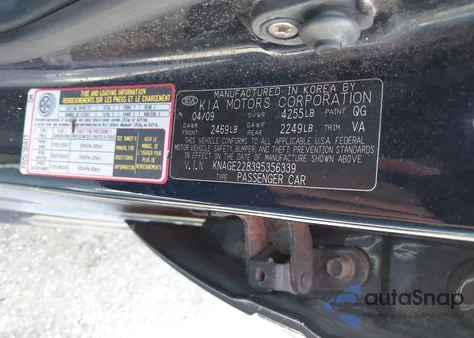 2009 Kia Optima Sx z USA, uszkodzony, nr VIN KNAGE228395356339